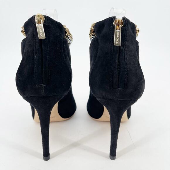 NWB Jimmy Choo Lux 100 Black Suede Gold Crystal Ankle Strap Vamp Bootie IT 41 - Picture 9 of 14